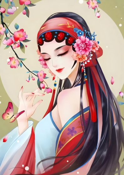 复古国画美女玄关