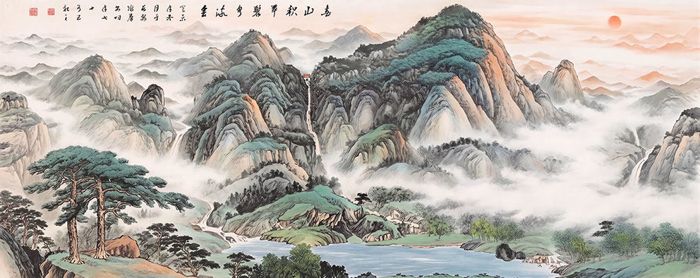 新中式彩色松树山