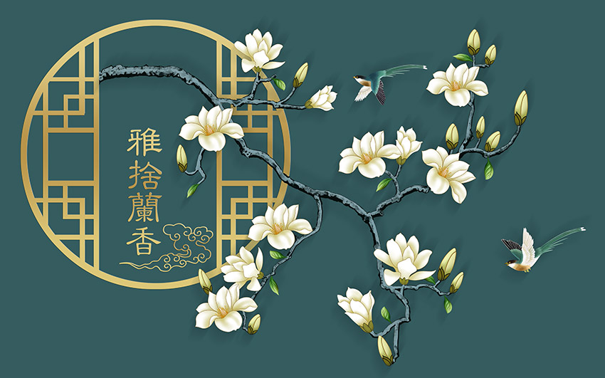 新中式花鸟背景窗