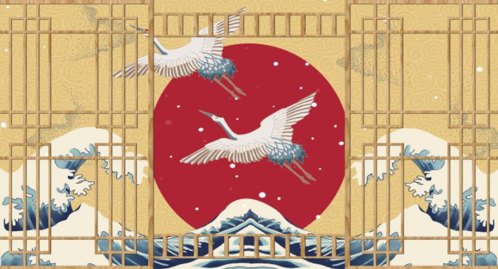 日式海浪格栅背景