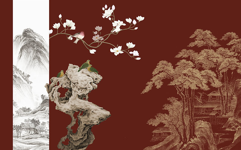 背景墙新中式阁楼