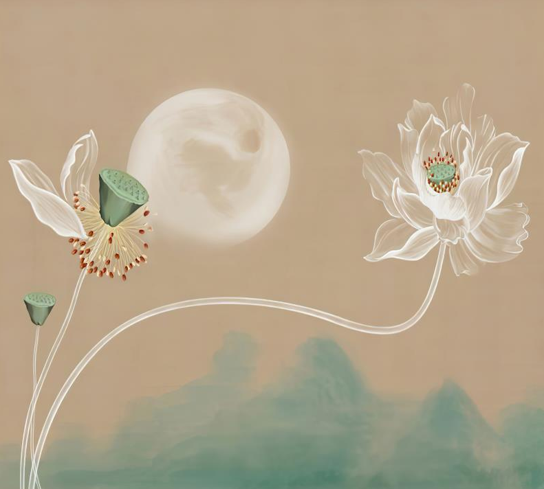 荷花装饰画背景墙