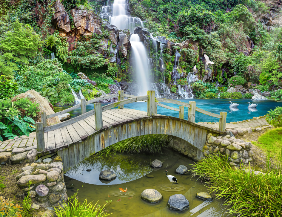 小桥流水风景画背