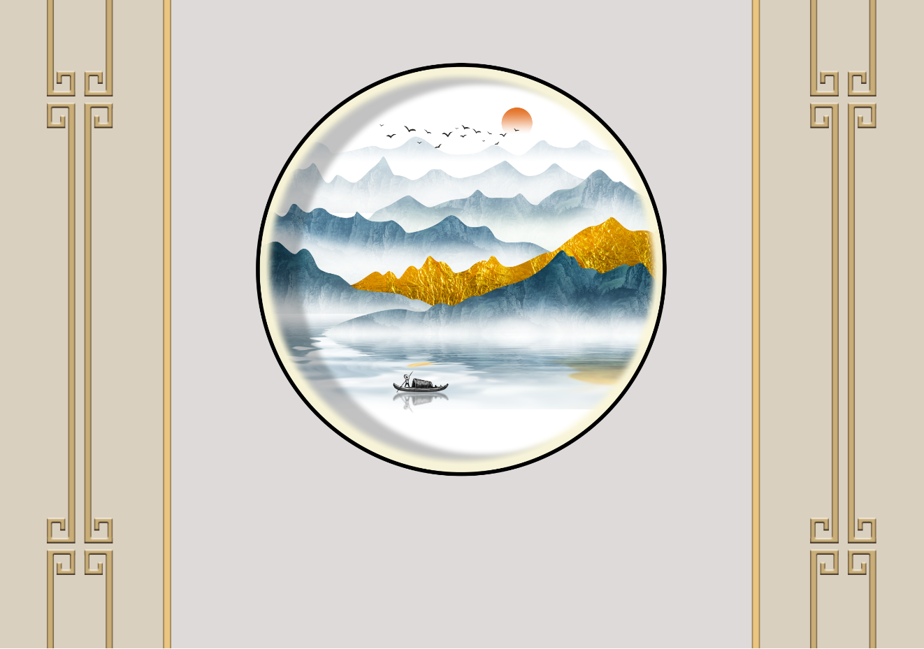 中式格栅背景圆圈