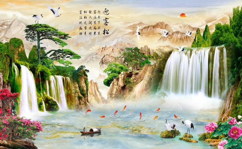 新中式迎客松背景