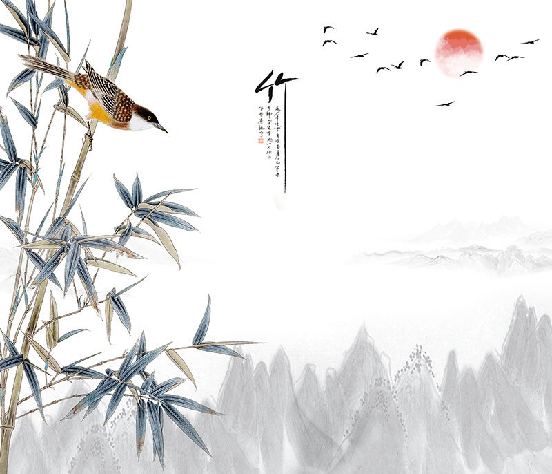 新中式背景墙水墨