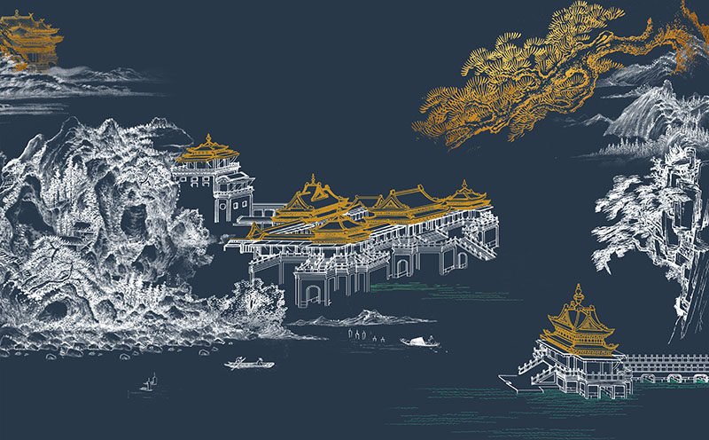 背景墙新中式金色