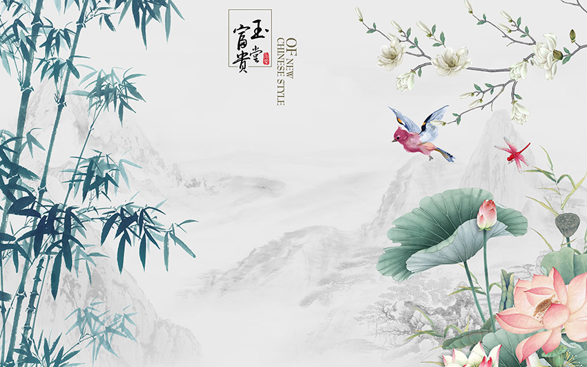 手绘玉堂富贵竹子