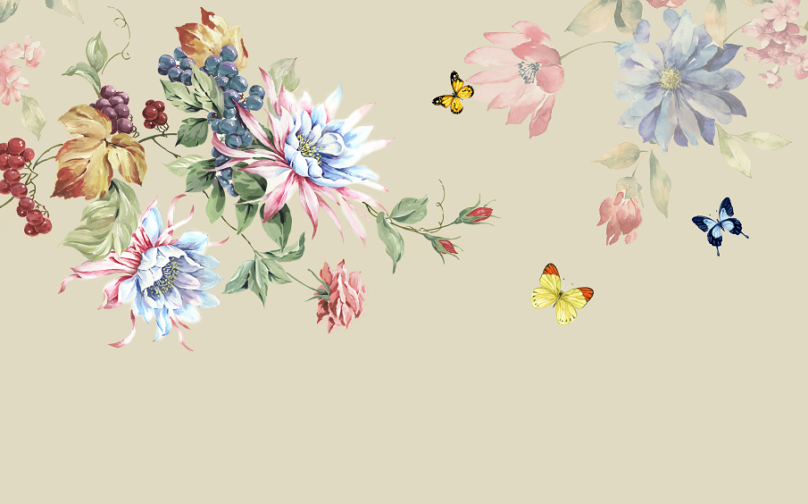 复古手绘花卉蝴蝶