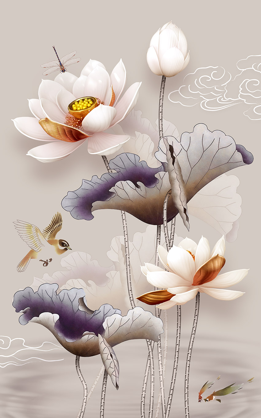 中式荷花玄关麻雀