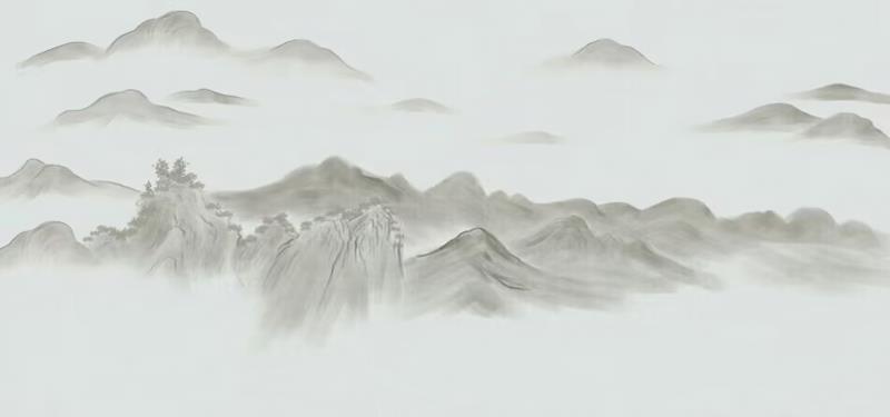 新中式朦胧水墨山