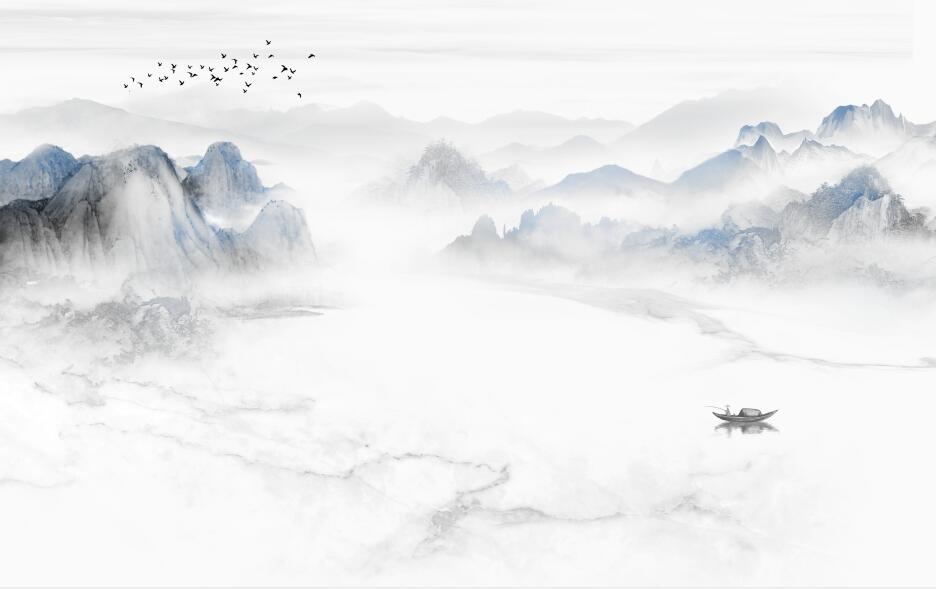 新中式蓝色水墨山