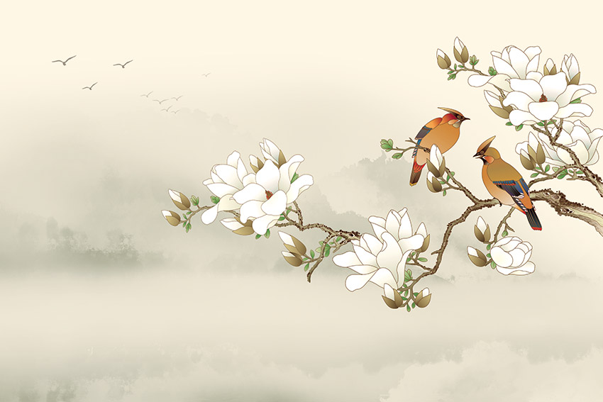 云雾意境山水 花
