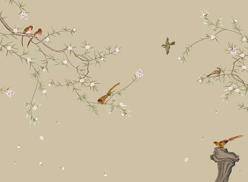 新中式粉色花鸟简