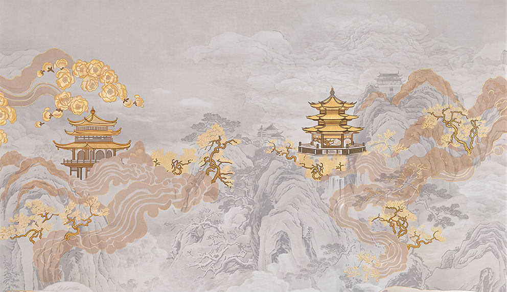 新中式金色祥云阁