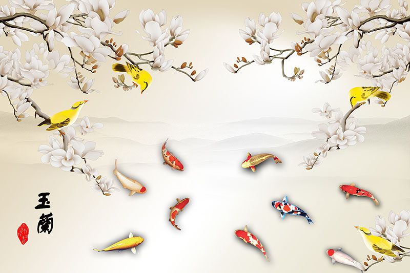 玉兰花电视背景墙