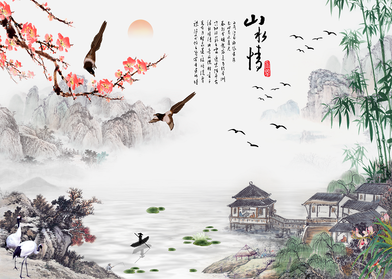 山水情  花鸟背