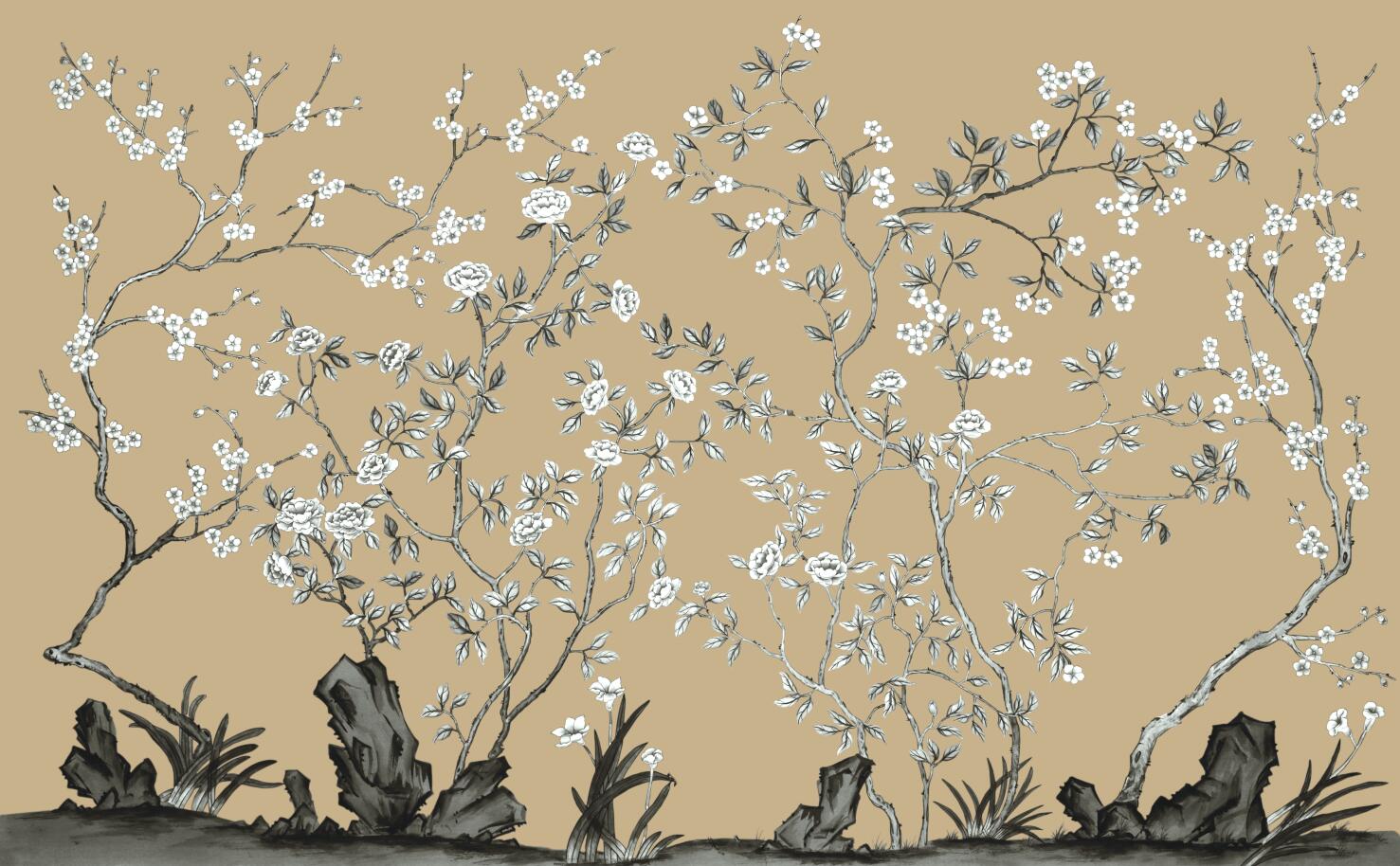 新中式工笔花鸟背