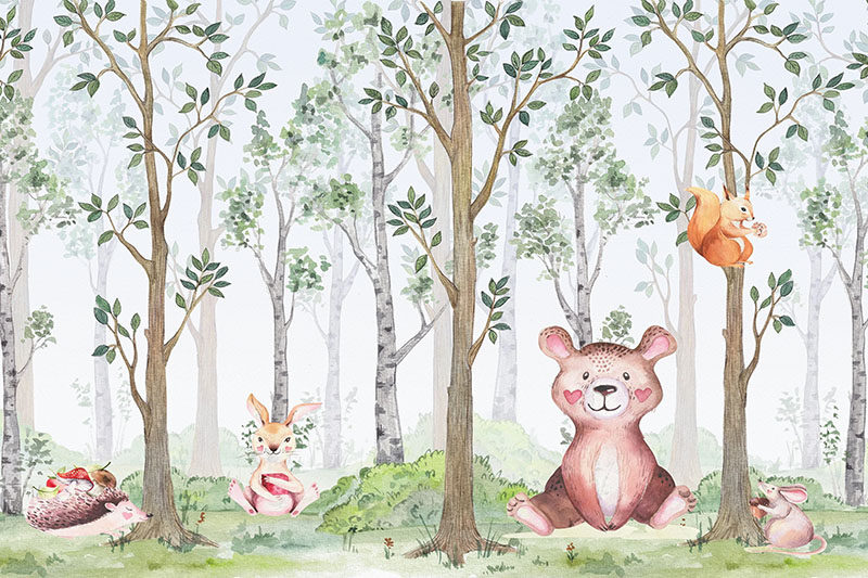 背景墙卡通动物树