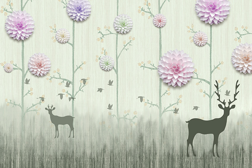 北欧复古抽象花树