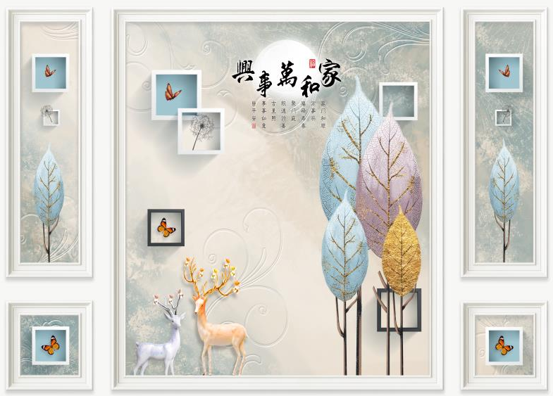 树叶边框麋鹿彩色