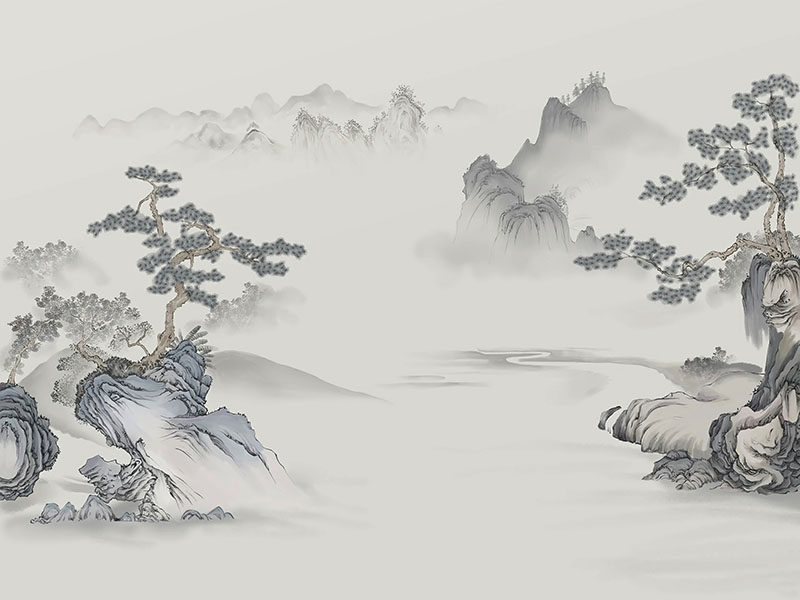 背景墙新中式山水
