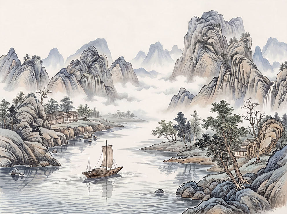 新中式水墨山峰山