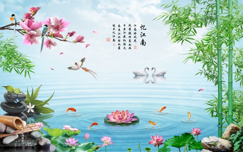 清新荷塘喜上眉梢