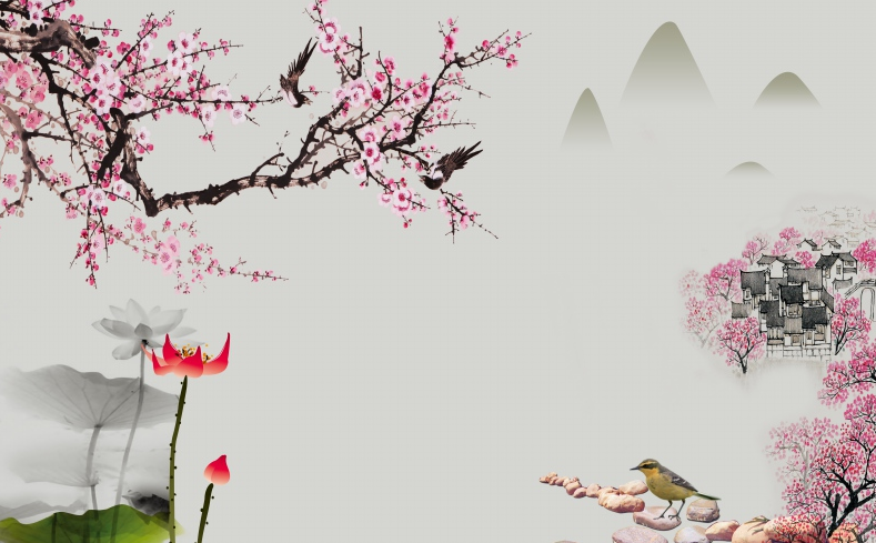 江南桃花水墨画背