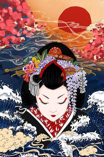 日式艺妓背景墙日
