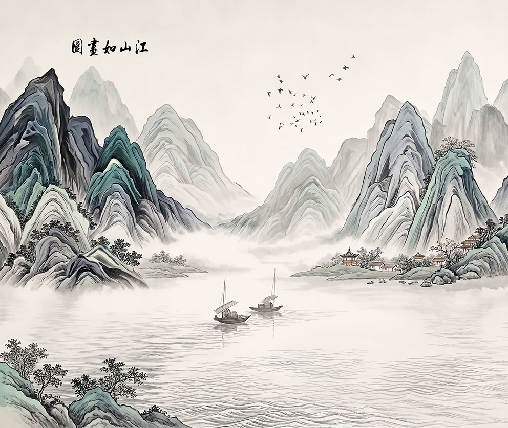 新中式水墨山峰山
