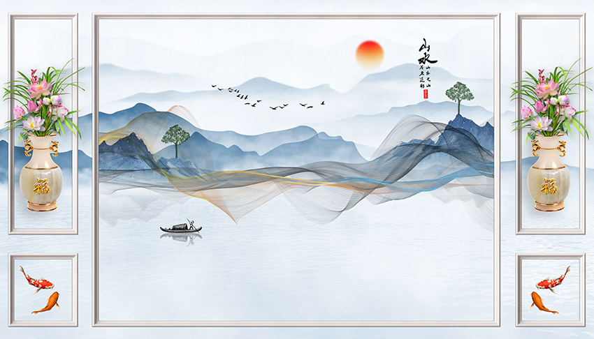 中式五框抽象山水