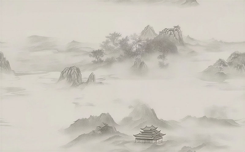 背景墙新中式水墨