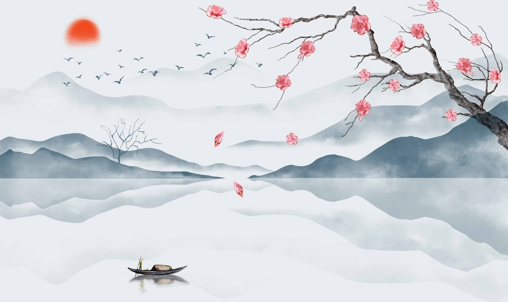 抽象山水梅花背景