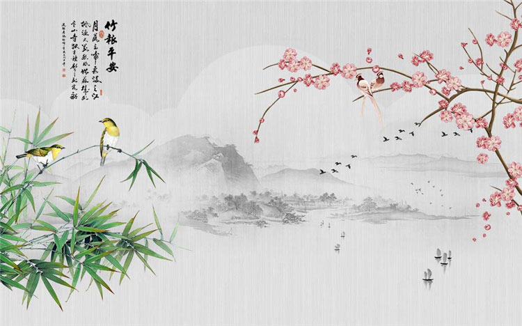 新中式复古山水花