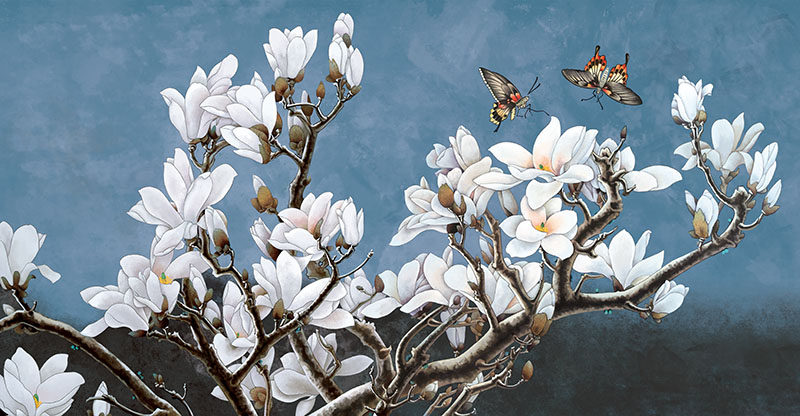 背景墙新中式玉兰