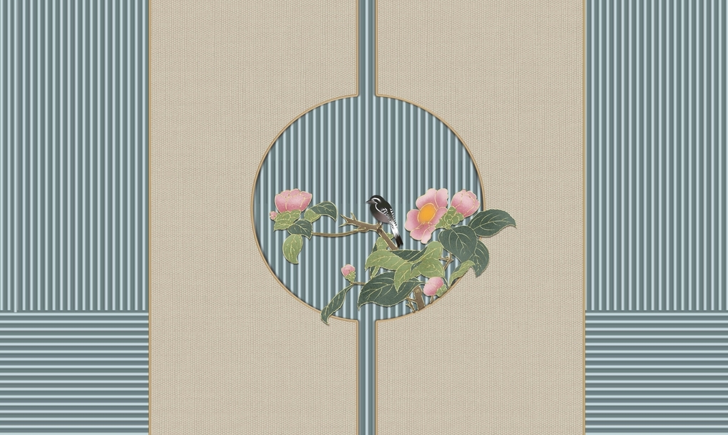 新中式格栅背景圆