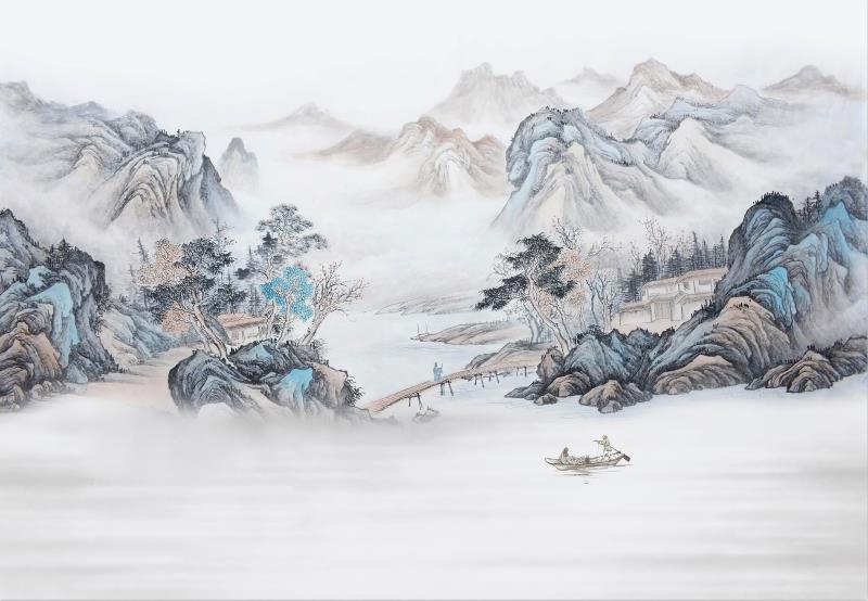 新中式彩色复古山