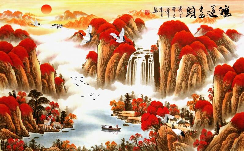 中式风山水背景墙