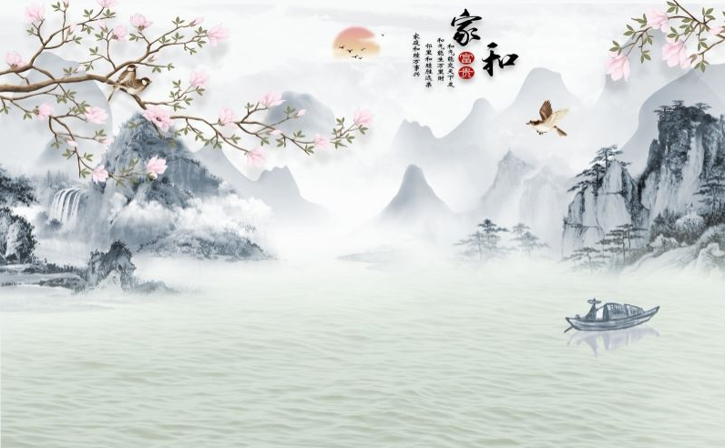 中式花鸟背景墙壁