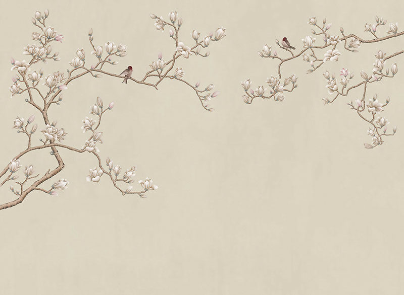 背景墙新中式玉兰