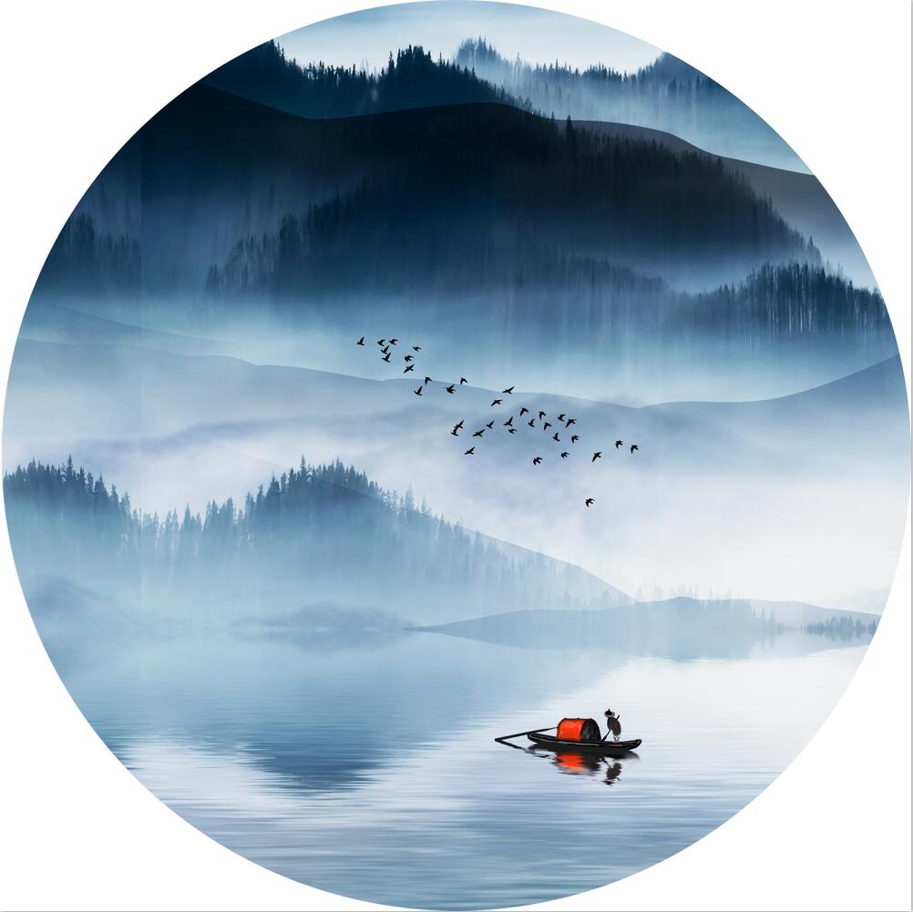 圆形新中式水墨山