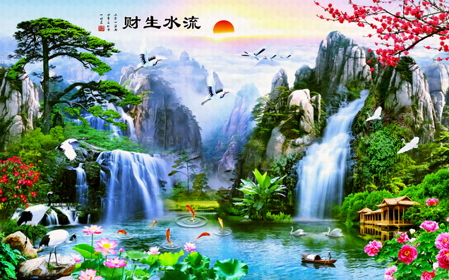 流水生财 梅花 