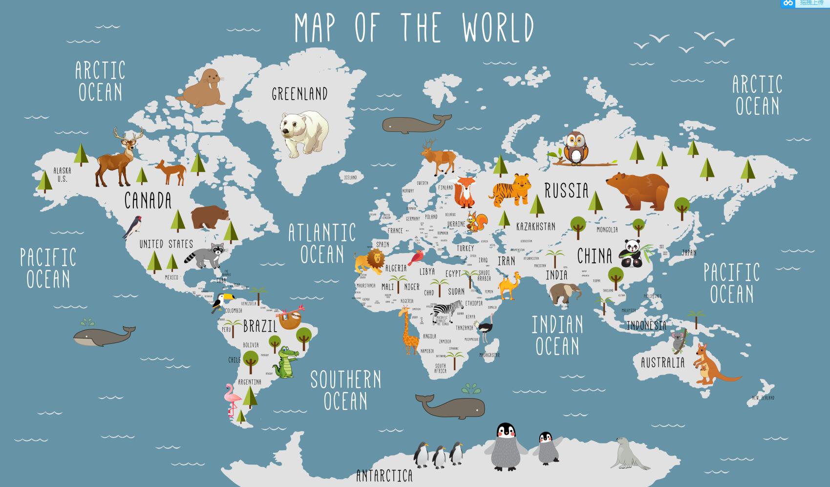 卡通动物世界地图