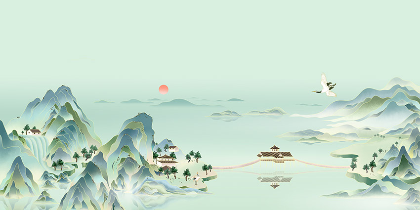 手绘山水背景意境