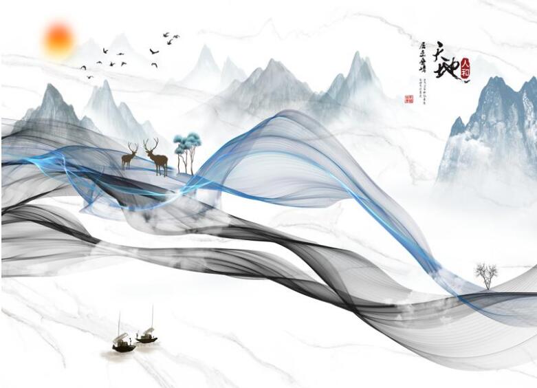 新中式抽象线条山