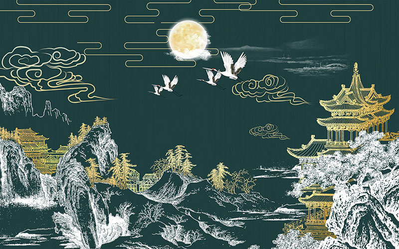 背景墙新中式金色