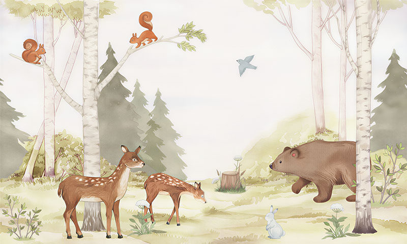 背景墙卡通动物树