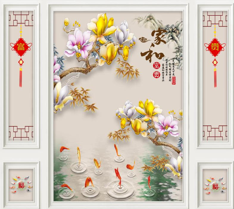 新中式背景墙五框