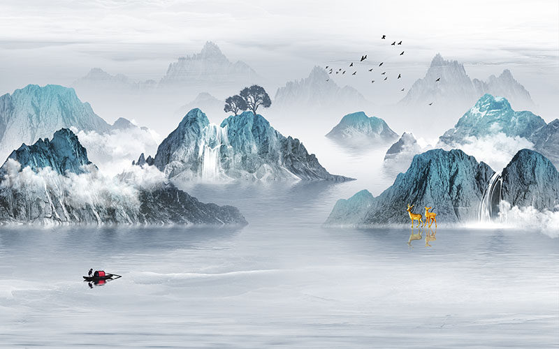 背景墙新中式山水